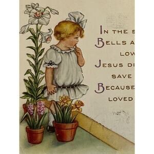 Antique 1916 Ephemera Easter Greetings Postcard Children In Church Whitney Made
